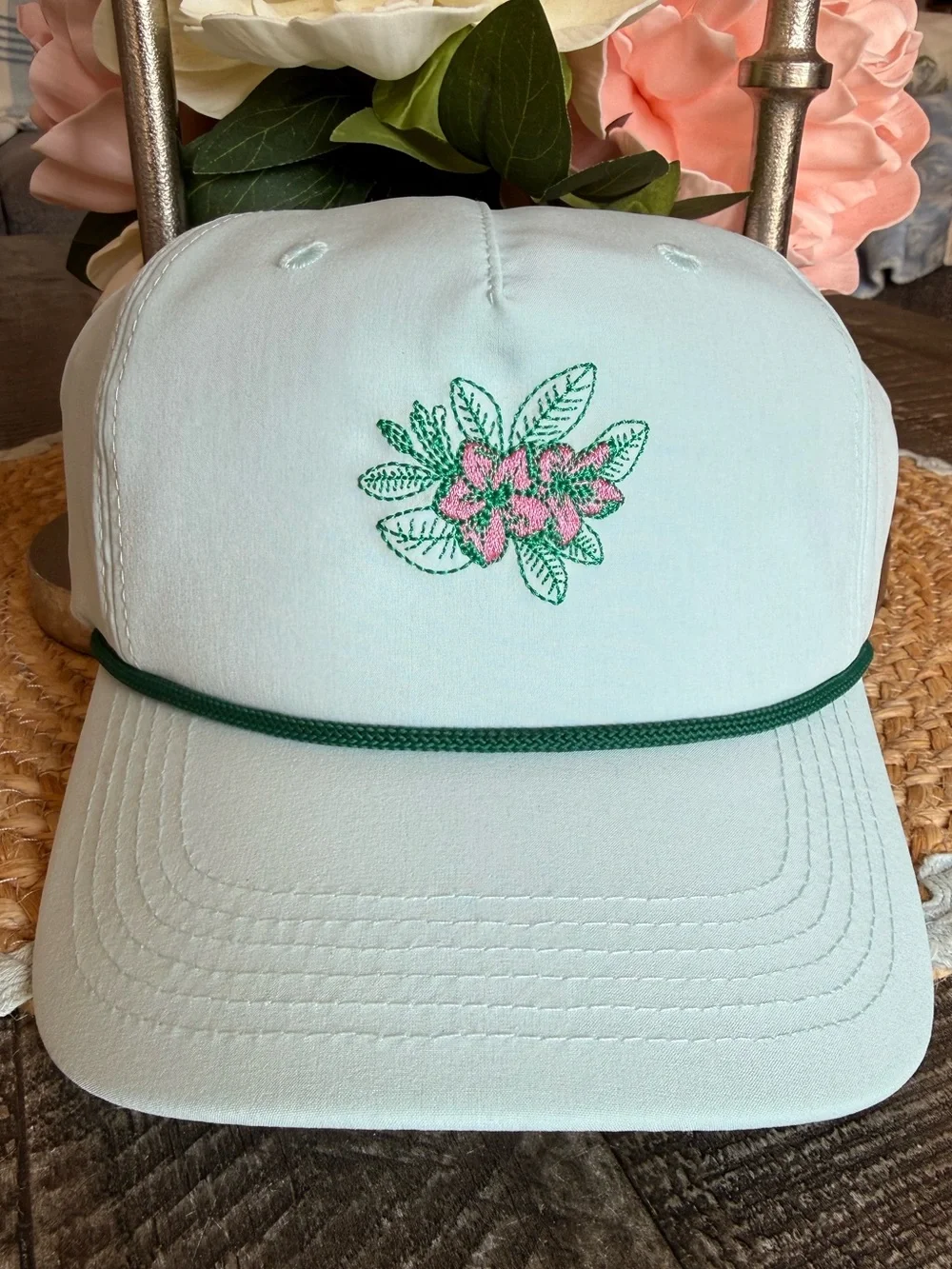 Masters Inspired Swannie Golf Light Mint Kids Hat with Pink Azalea 🌺 Embroidery